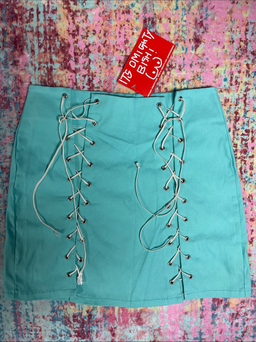 omighty Aqua Lace-Up Mini Skirt